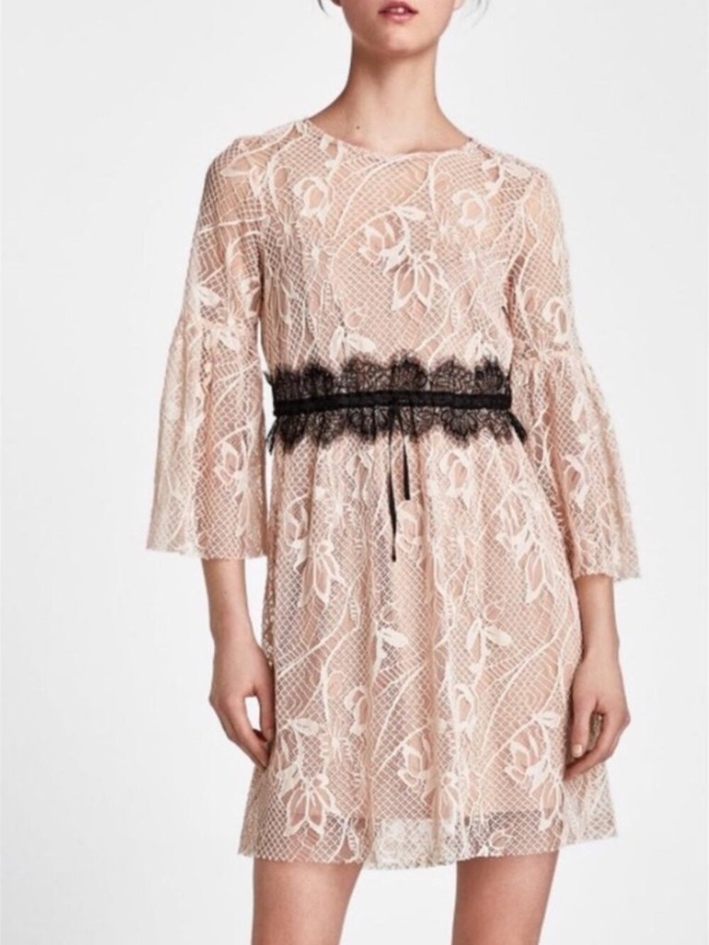 ZARA Blush Lace Overlay Dress, with slip.  Sz M.